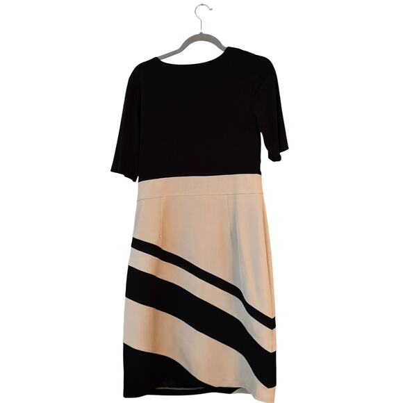 Dress Barn Career Office Dress 12 Short Sleeve Black Tan Lined Figure Flattering - Picture 4 of 9